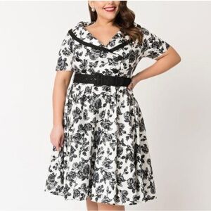Hell Bunny Honor Black & Ivory Rose Floral Pinup Retro Swing Dress 2X fits 1X